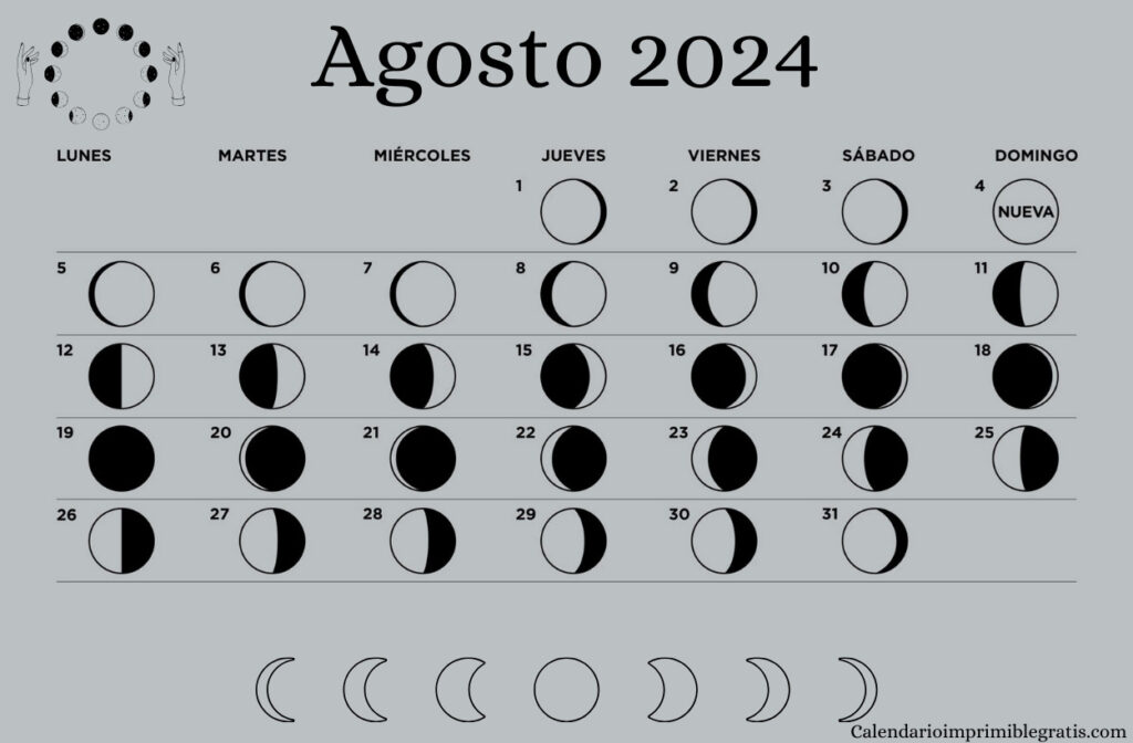 Calendario de Fases Lunares De Agosto De 2024