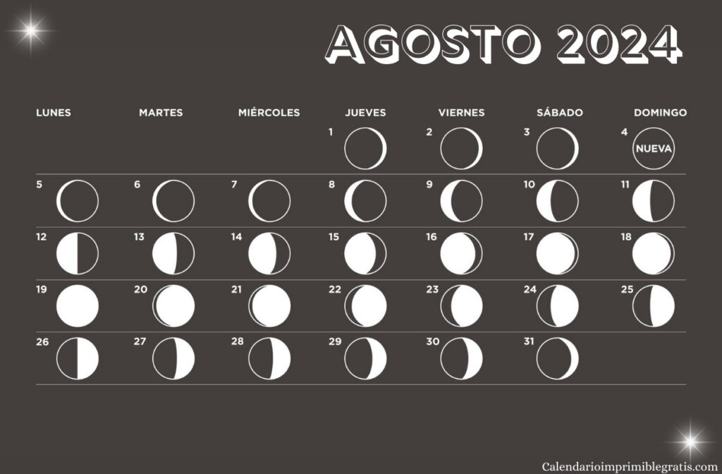 Calendario de Plantillas Lunares de Agosto de 2024