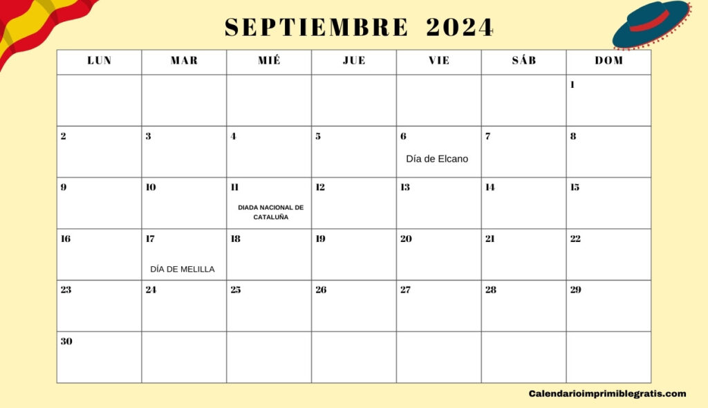 Calendario de inicio del lunes de España de septiembre de 2024