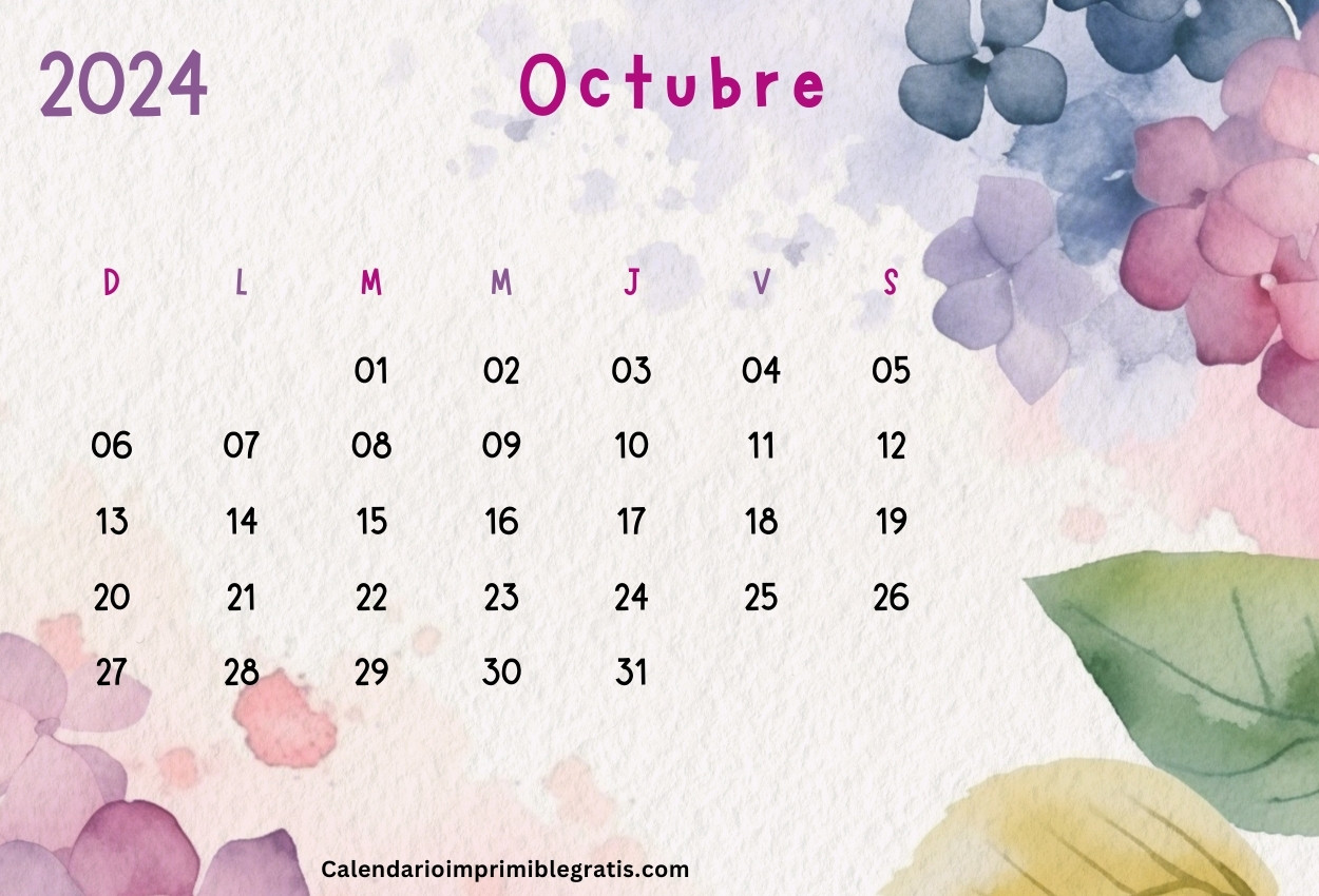 Calendario de papel tapiz floral de octubre de 2024