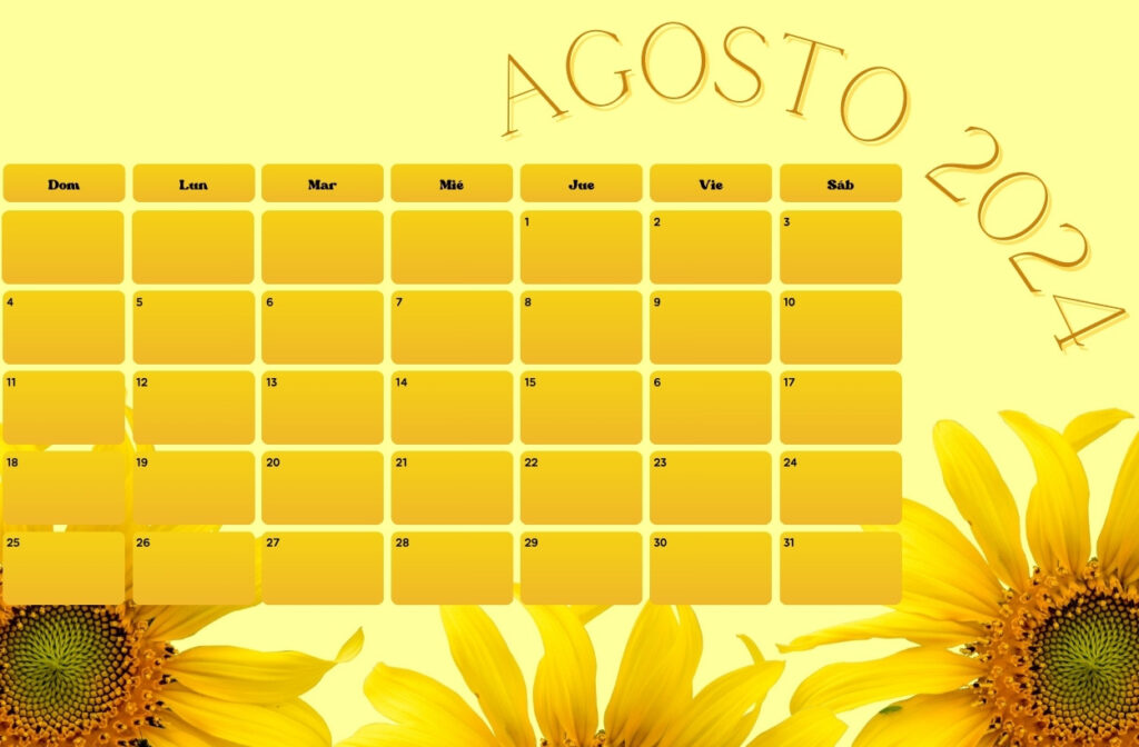 Calendario de pared floral Agosto de 2024 para el hogar