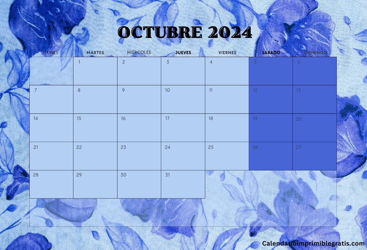 Calendario decorativo octubre 2024
