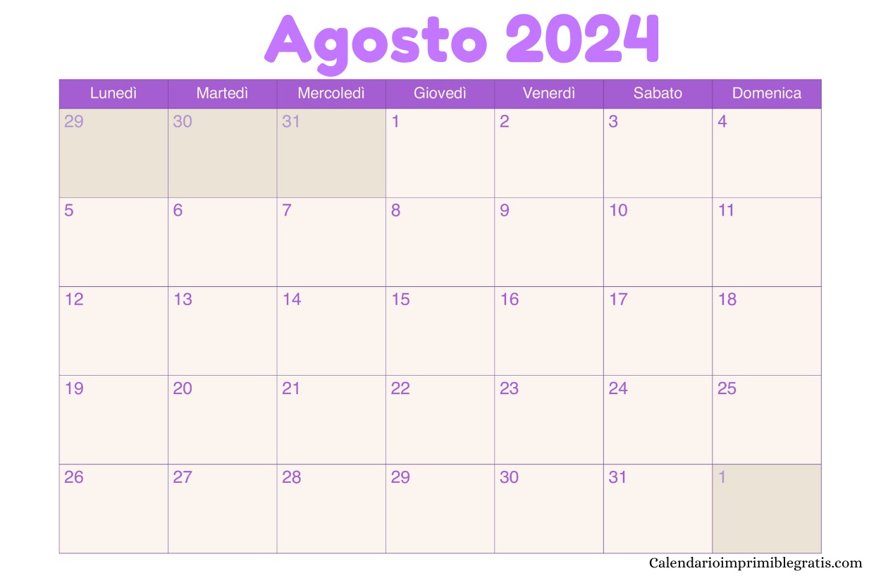 Calendario editable Agosto 2024