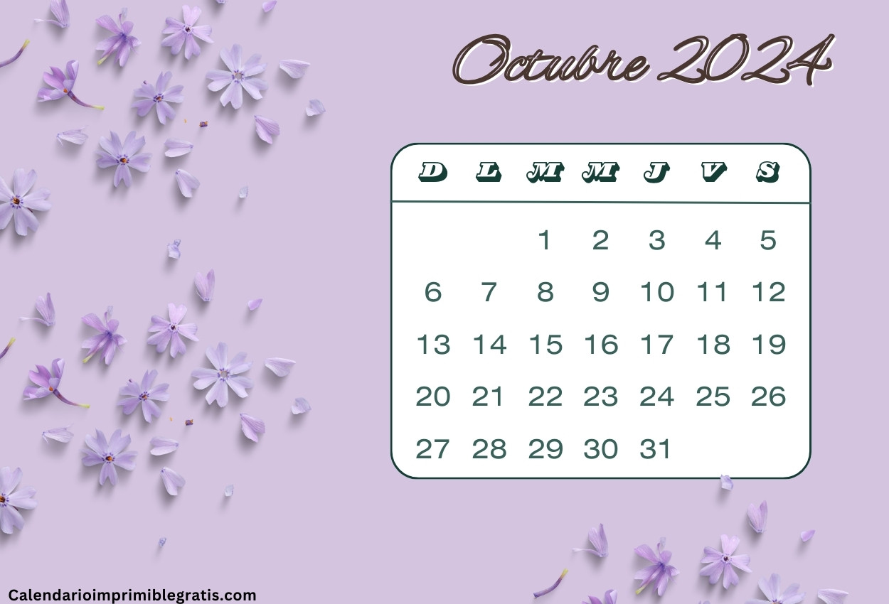 Calendario floral Octubre 2024 para pared