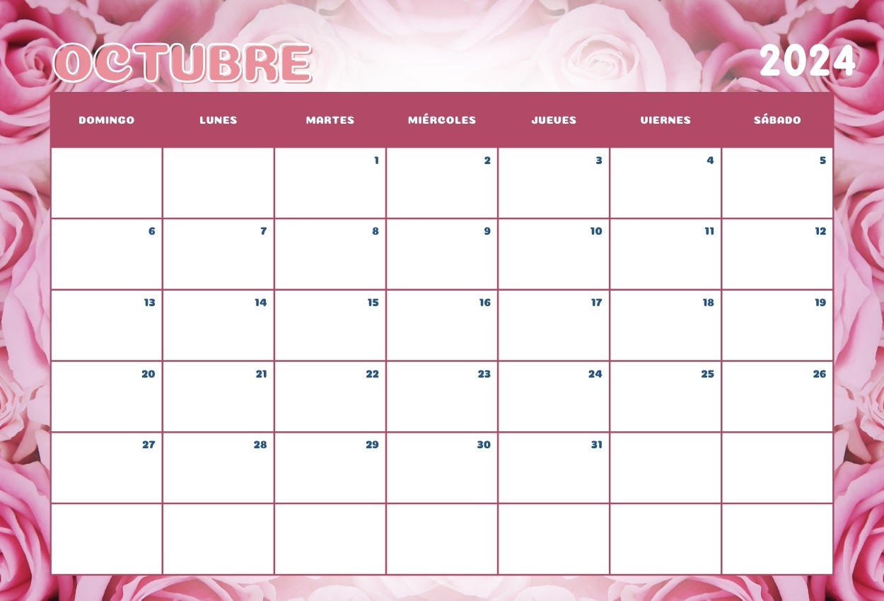 Calendario floral de octubre de 2024 para escritorio