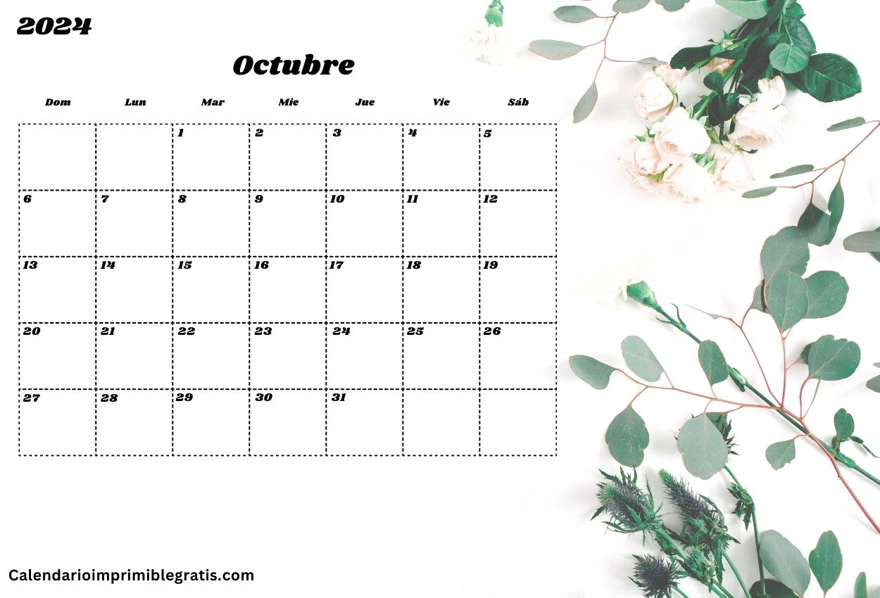 Calendario floral octubre 2024 para oficina