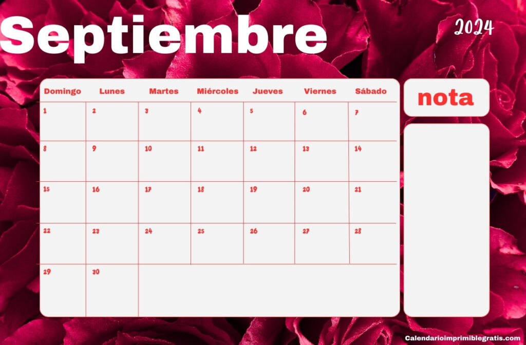Calendario floral septiembre 2024 para oficina