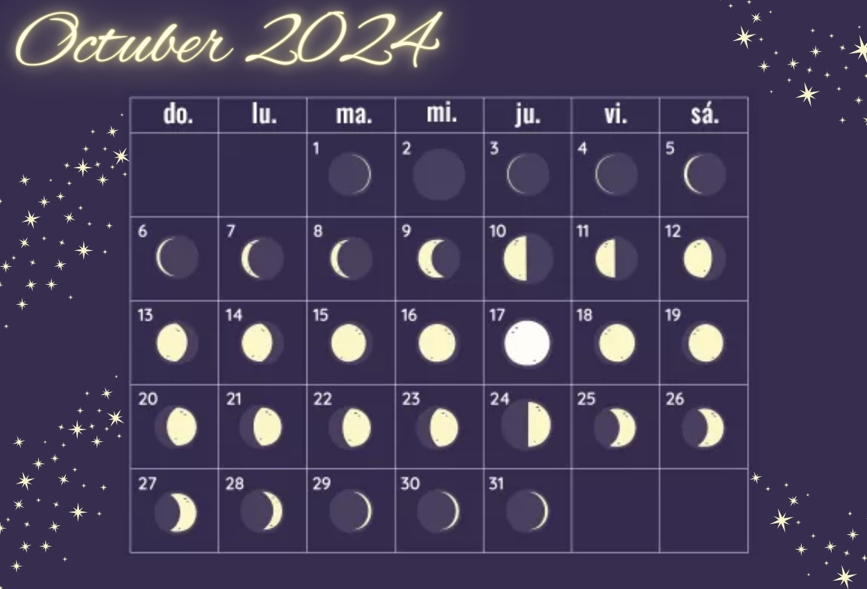 Calendario libre de fases lunares para octubre de 2024