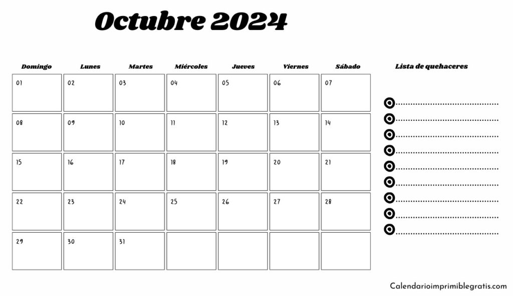 Calendario octubre 2024 Destacado