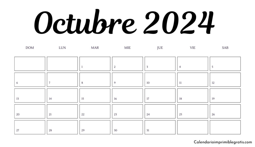 Calendario octubre 2024 en formato en blanco