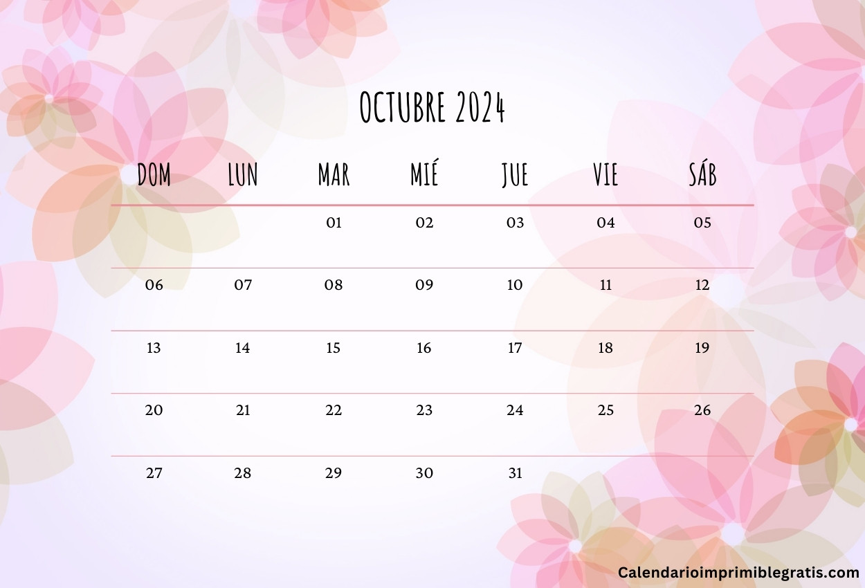 Calendario octubre 2024 floral