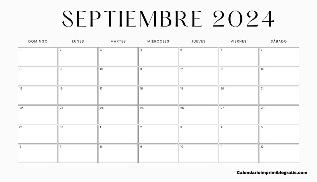 Calendario septiembre 2024 en Formato en Blanco