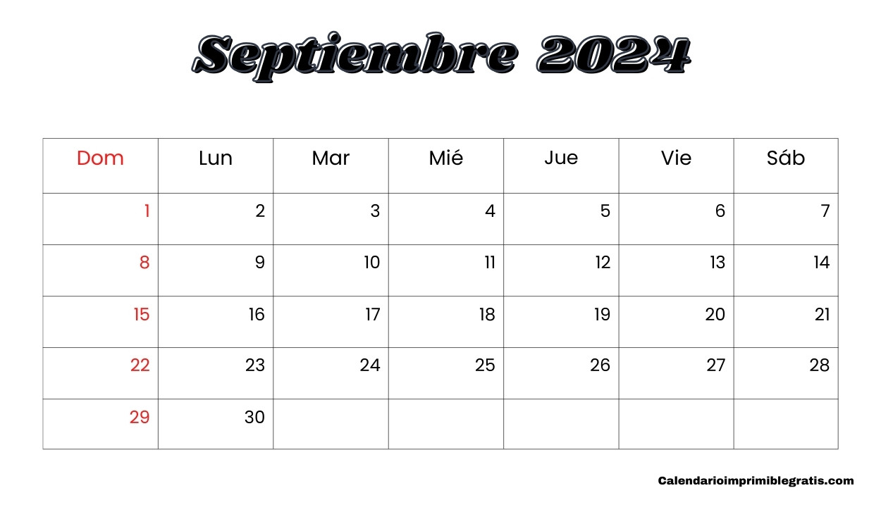 Calendario septiembre 2024 para imprimir