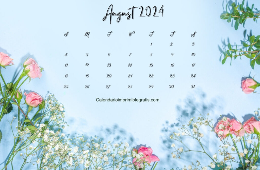 Floral 2024 August Calendar For Office