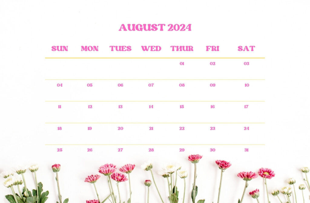 Floral August 2024 Calendar Wall Template