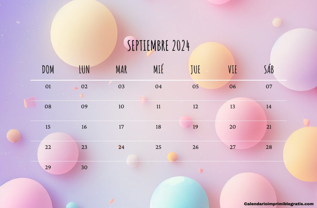 Lindo Calendario de Septiembre de 2024 Para el Hogar