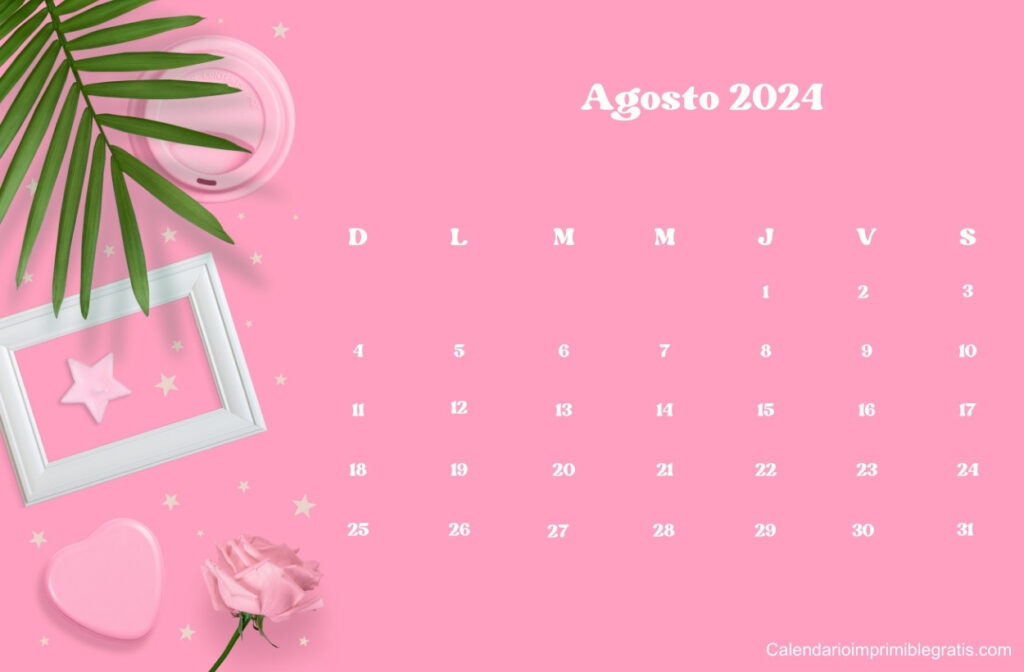 Lindo calendario de Agosto de 2024
