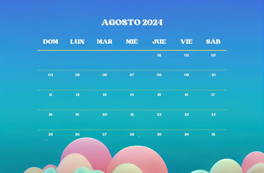 Lindo calendario de Agosto de 2024 para escritorio