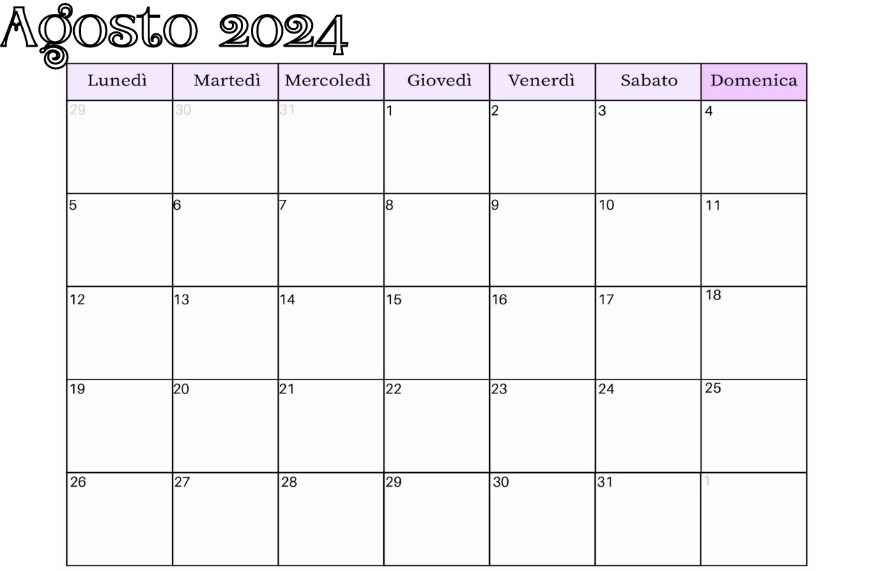 Personaliza el calendario de Agosto de 2024