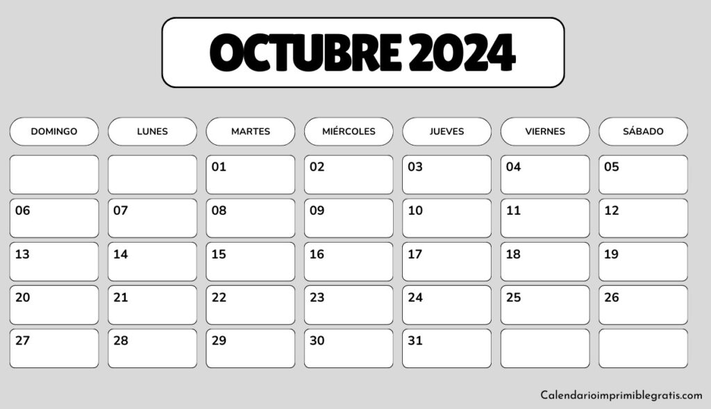 Plantilla Octubre 2024 Para Imprimir Gratis