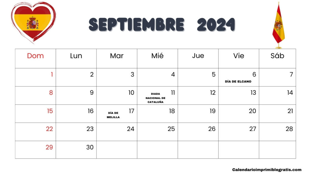 Plantilla de Calendario Festivos de Septiembre de 2024 en España