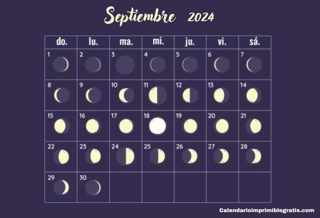 Plantilla de calendario de fases lunares para septiembre de 2024 Gratis