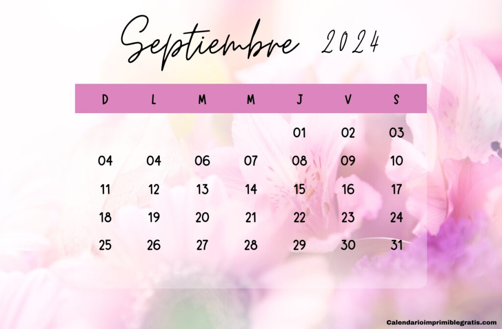 Plantilla floral del calendario septiembre de 2024