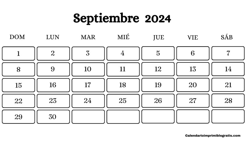Septiembre 2024 Calendario en Blanco