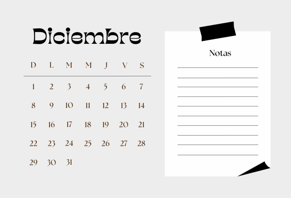 Calendario Botable de Diciembre de 2024