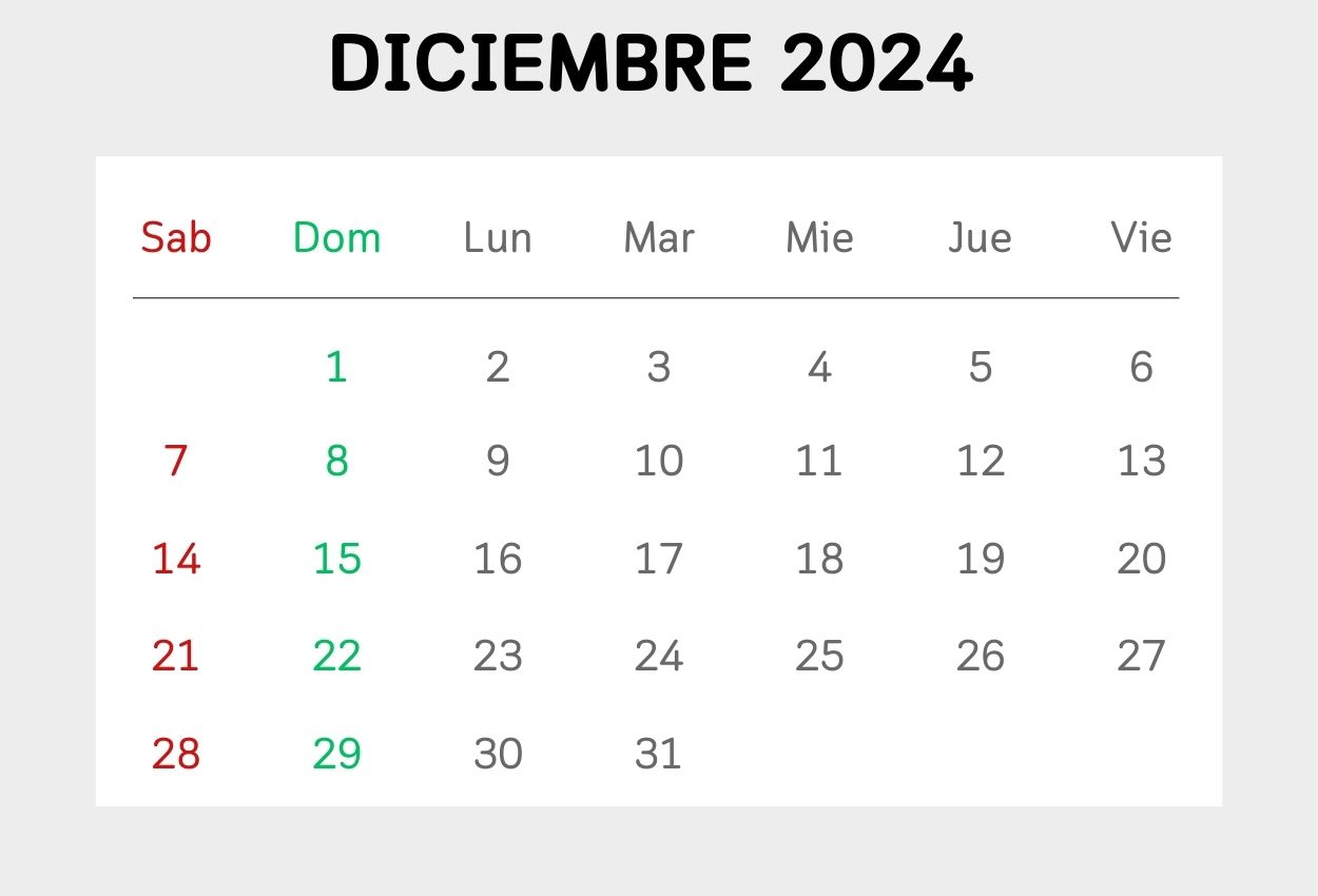 Calendario Editable Diciembre 2024