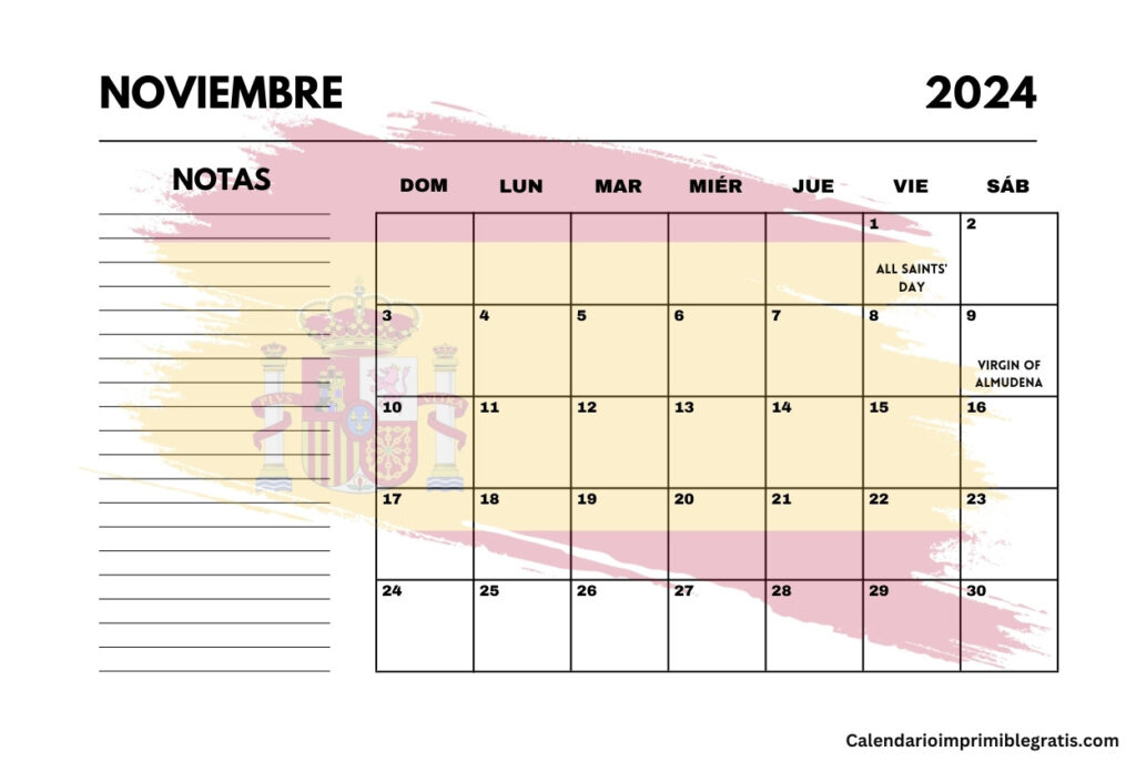 Calendario España Noviembre 2024 Con Festivos