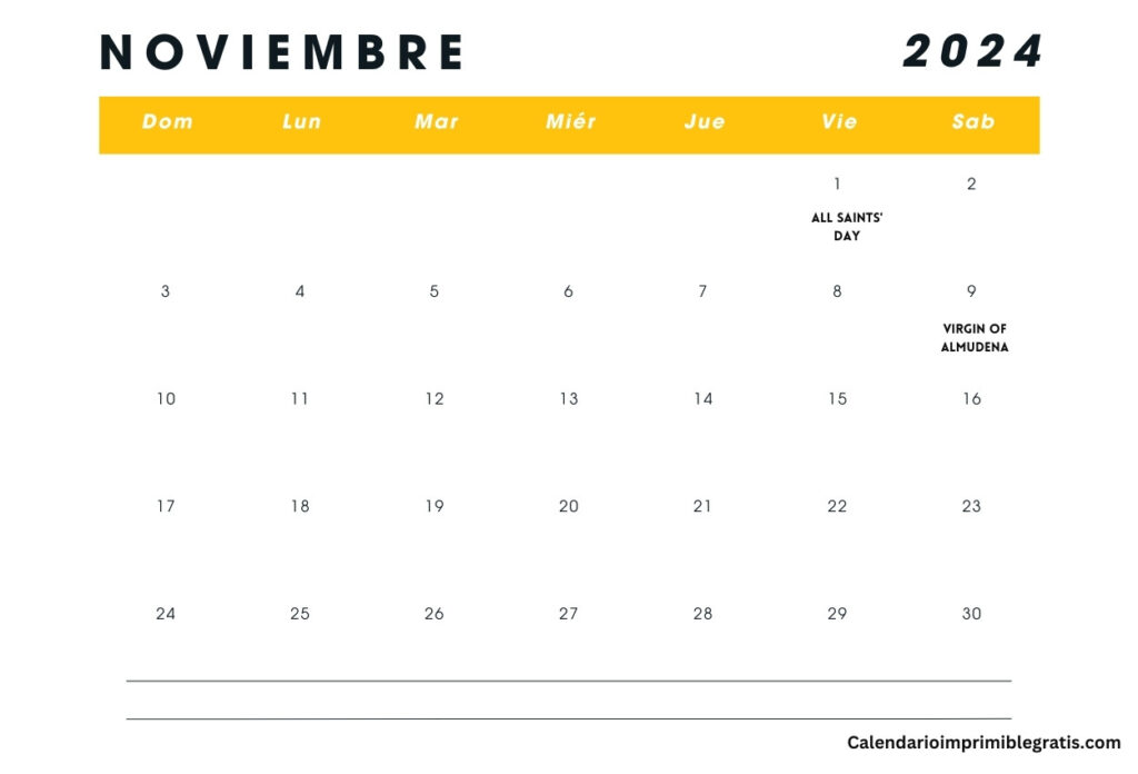 Calendario Festivos España Noviembre 2024 Gratis