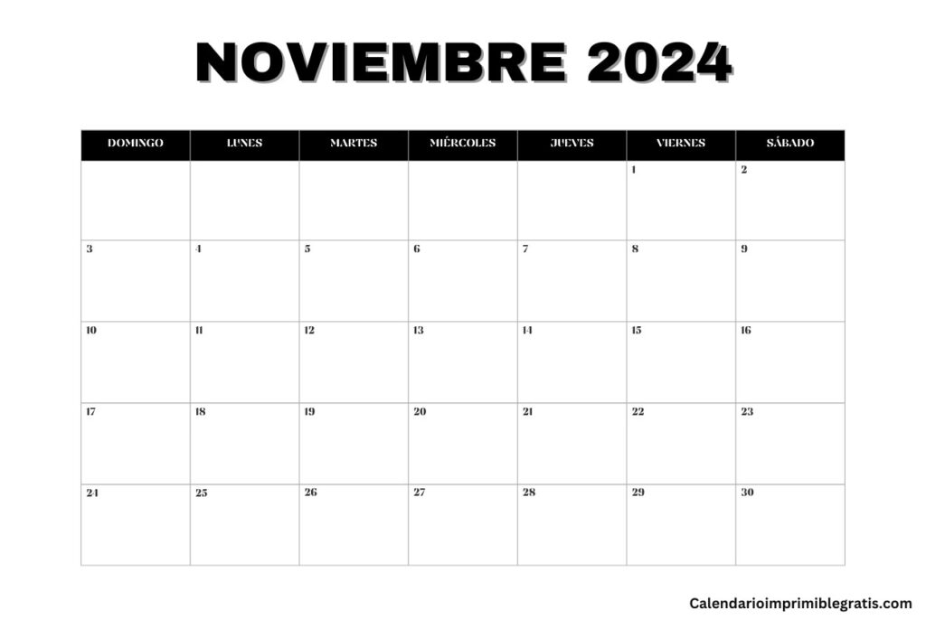 Calendario Noviembre 2024 en Formato En Blanco