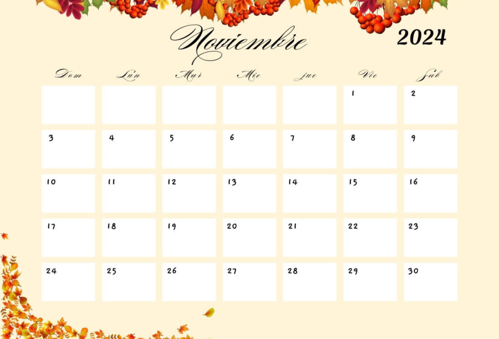 Calendario Noviembre 2024 floral