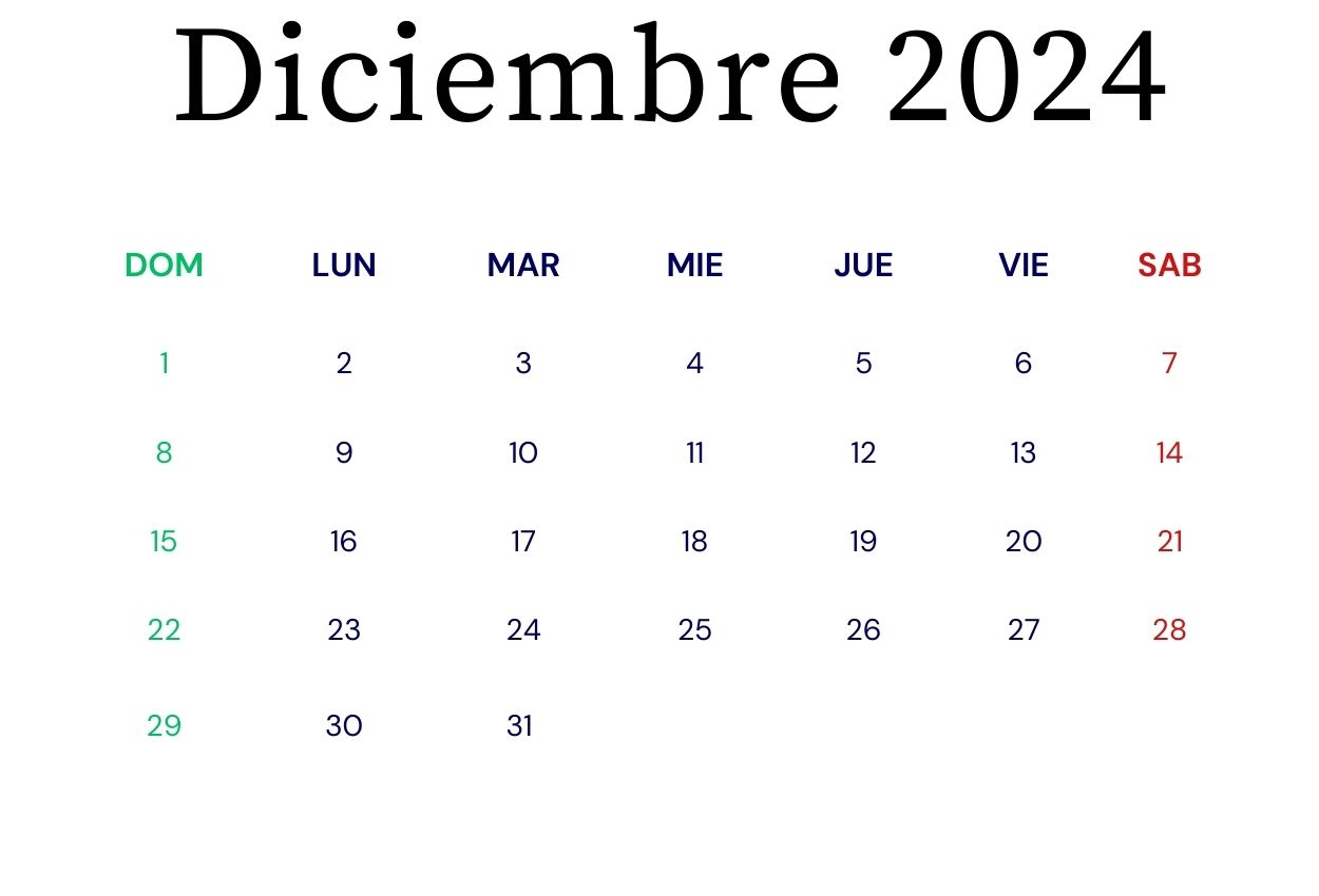 Calendario Personalizable de Diciembre de 2024