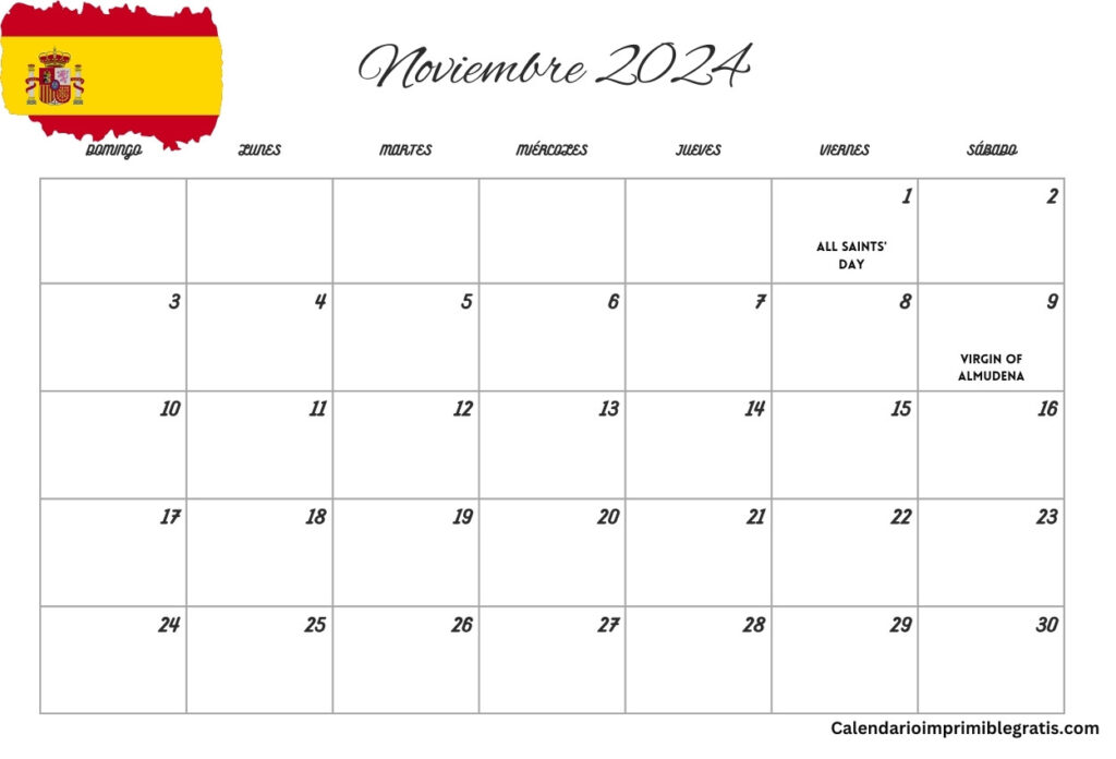 Calendario Vacaciones España Noviembre 2024 PDF
