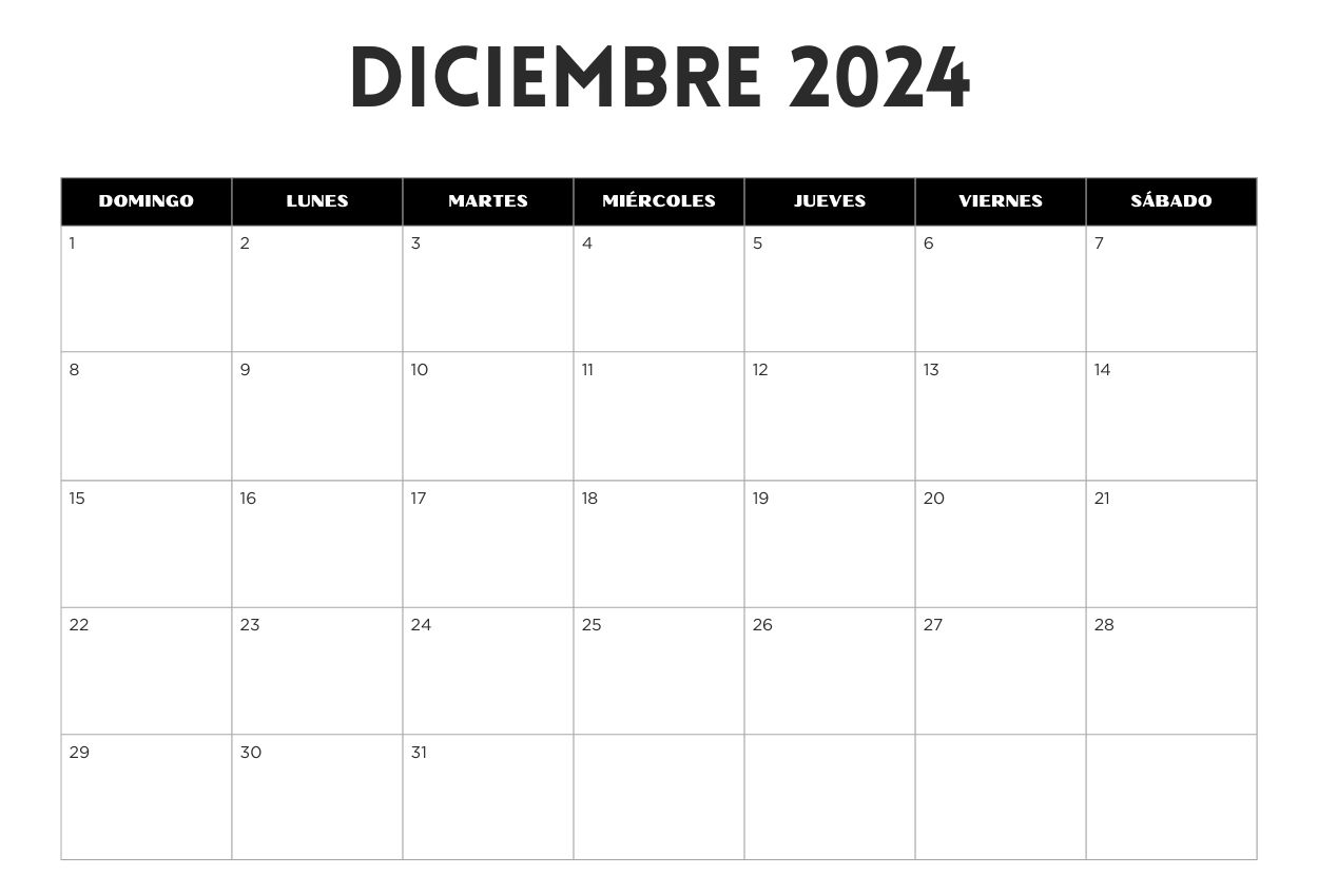 Calendario Word Diciembre 2024
