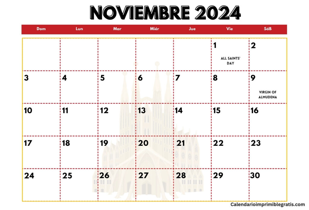 Calendario de inicio del lunes de España de noviembre de 2024