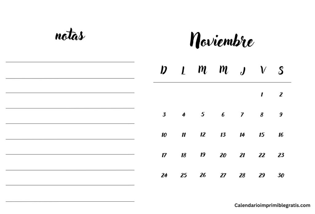 Calendario de lista de tareas pendientes de noviembre de 2024