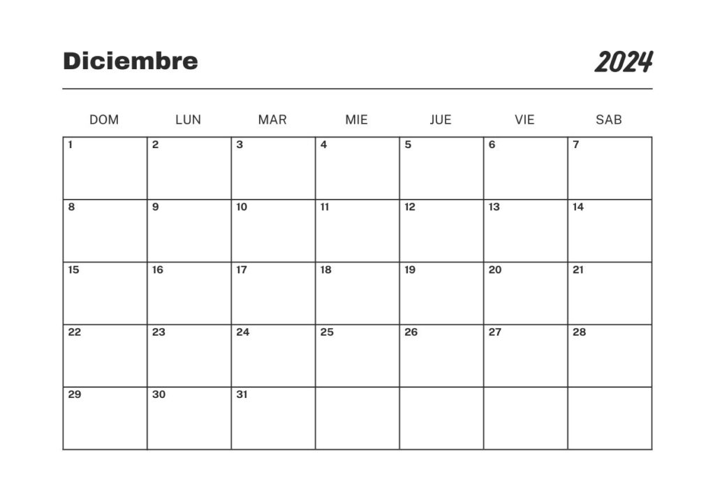 Plantilla de Calendario En Blanco De Diciembre de 2024