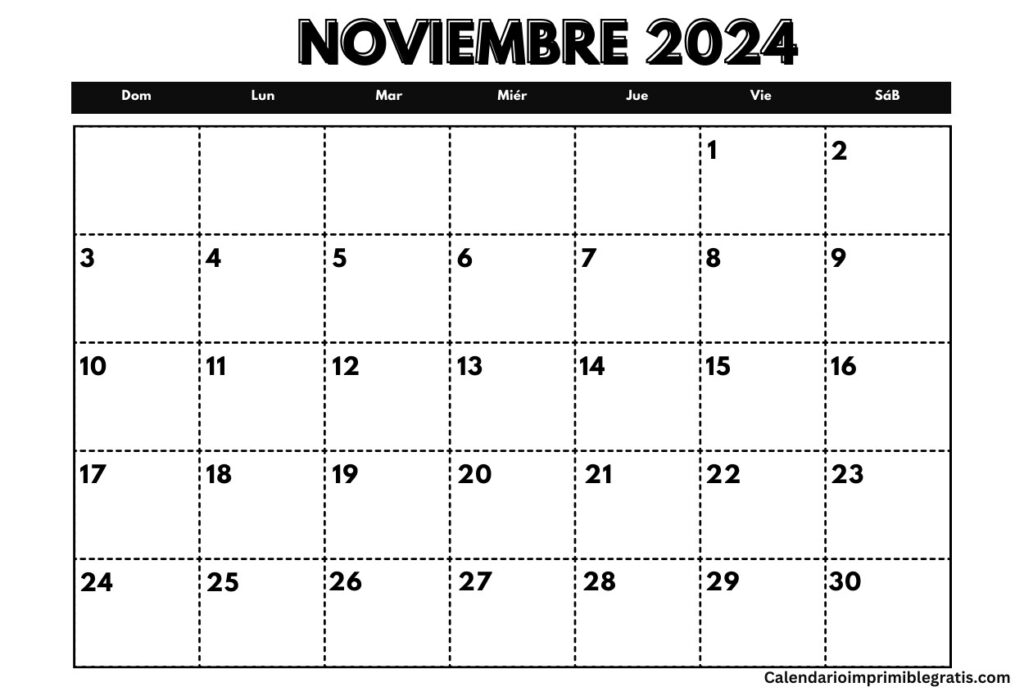 Plantilla de Calendario Imprimible de Noviembre de 2024