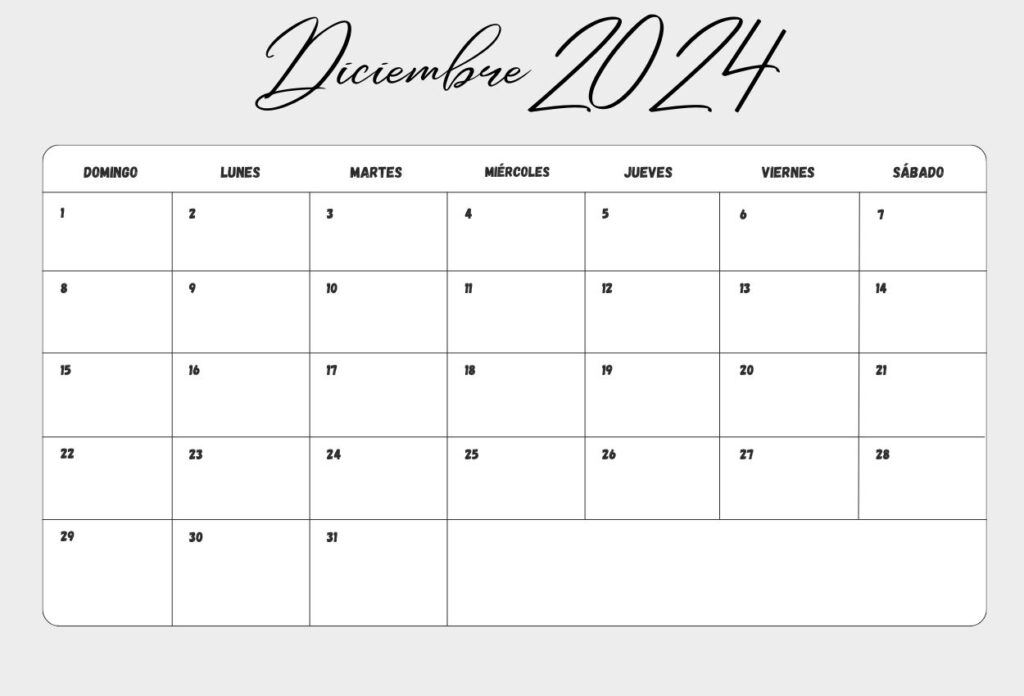 Plantilla de calendario mensual de diciembre de 2024